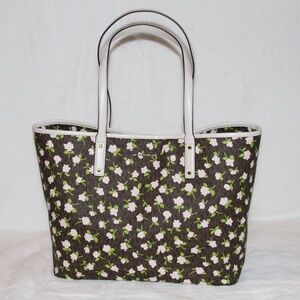 NWT Michael Kors Carter Brown Multi Large Open Tote Pink Blossoms Flowers